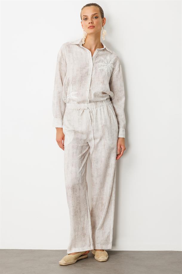 İşleme Detaylı Keten Görünüm Takım-TAŞ