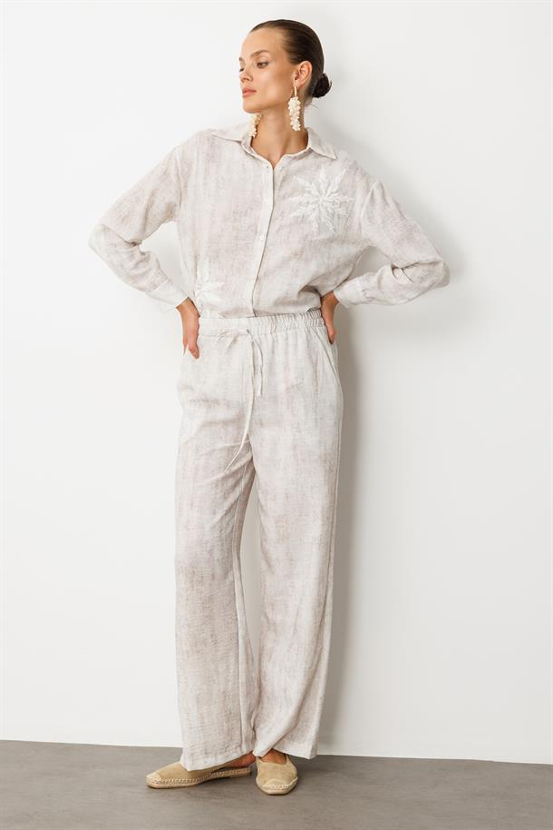 İşleme Detaylı Keten Görünüm Takım-TAŞ