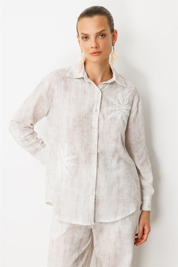 İşleme Detaylı Keten Görünüm Takım-TAŞ