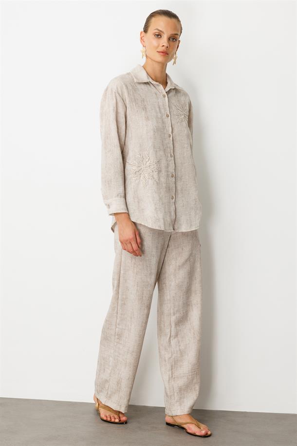 İşleme Detaylı Keten Görünüm Takım-VİZON