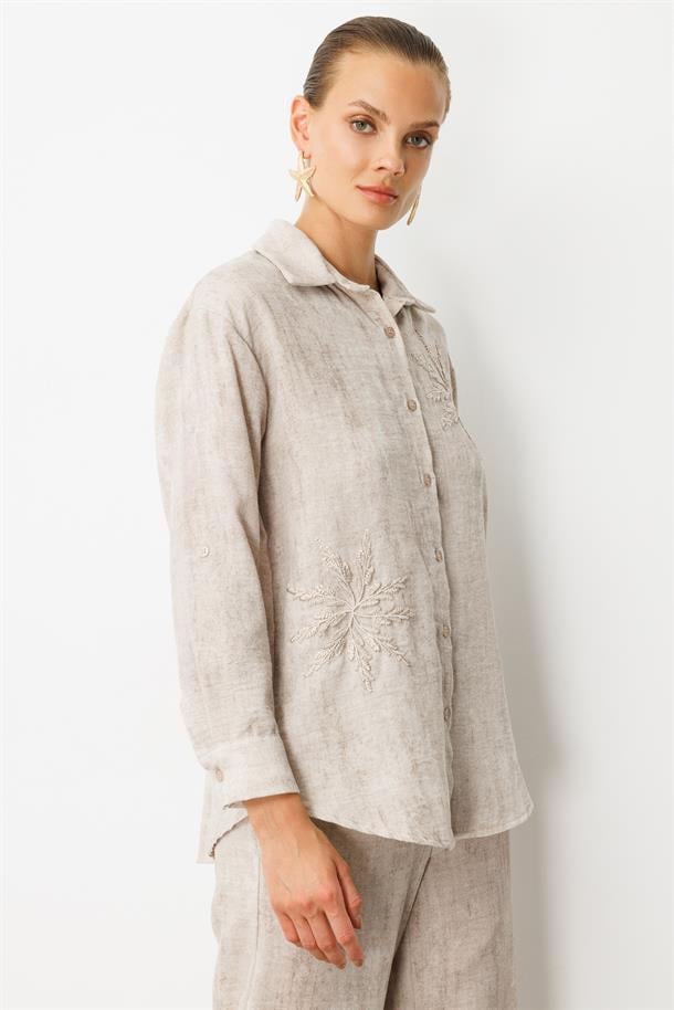 İşleme Detaylı Keten Görünüm Takım-VİZON