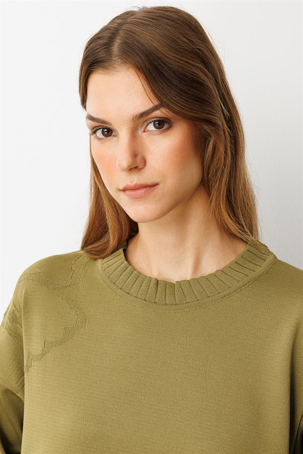 Kabartma Çiçek Desenli Triko Tunik-Y.YEŞİLİ