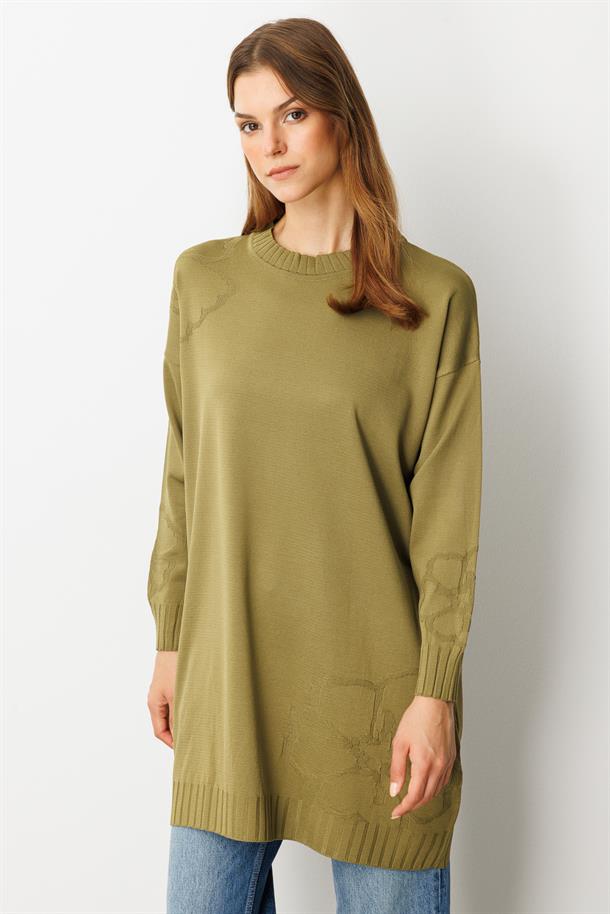 Kabartma Çiçek Desenli Triko Tunik-Y.YEŞİLİ