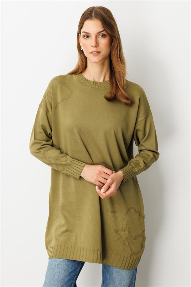 Kabartma Çiçek Desenli Triko Tunik-Y.YEŞİLİ