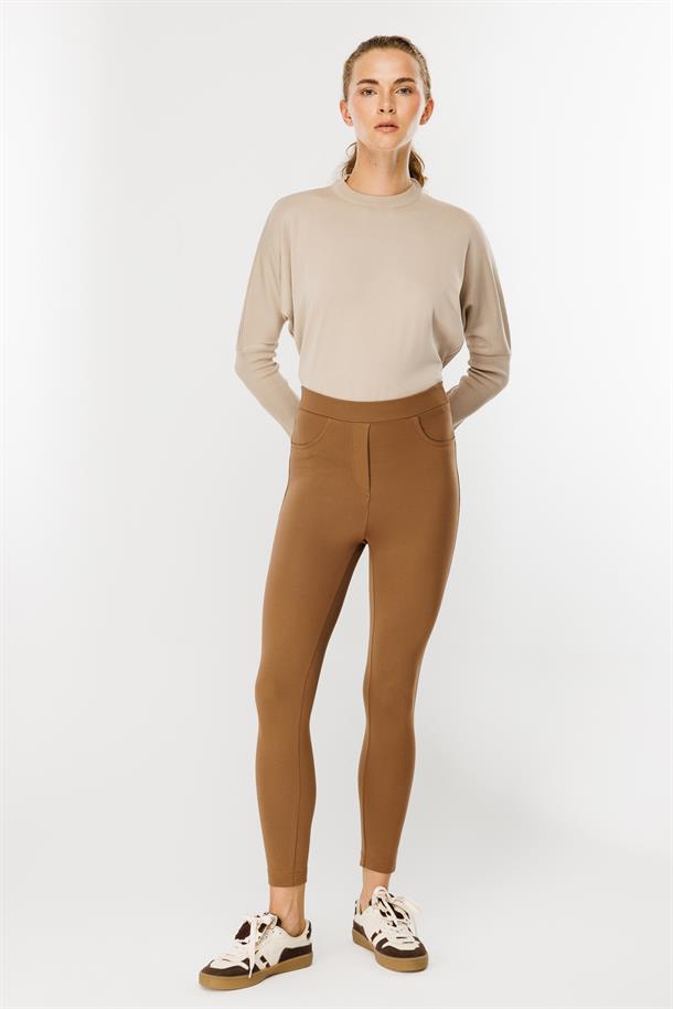 Kalın Kumaş Yüksek Bel Tayt Pantolon-CAMEL