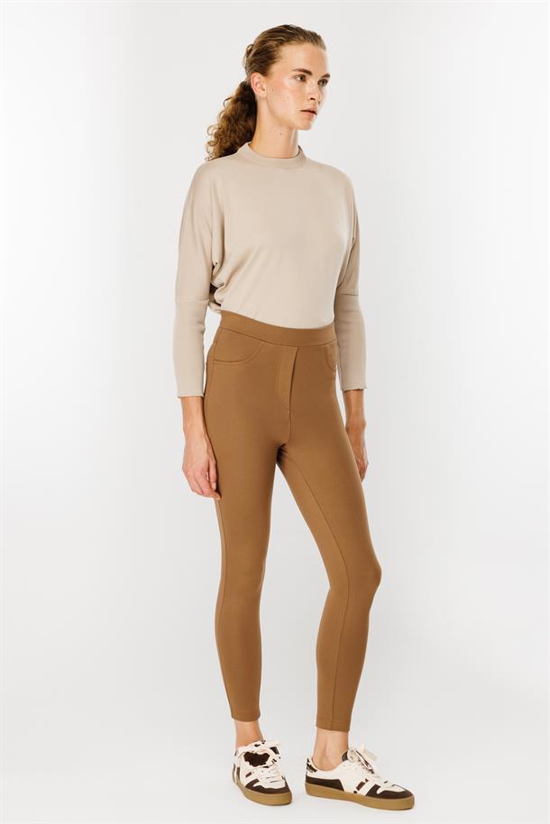 Kalın Kumaş Yüksek Bel Tayt Pantolon-CAMEL