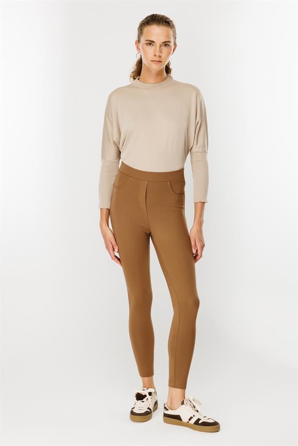 Kalın Kumaş Yüksek Bel Tayt Pantolon-CAMEL