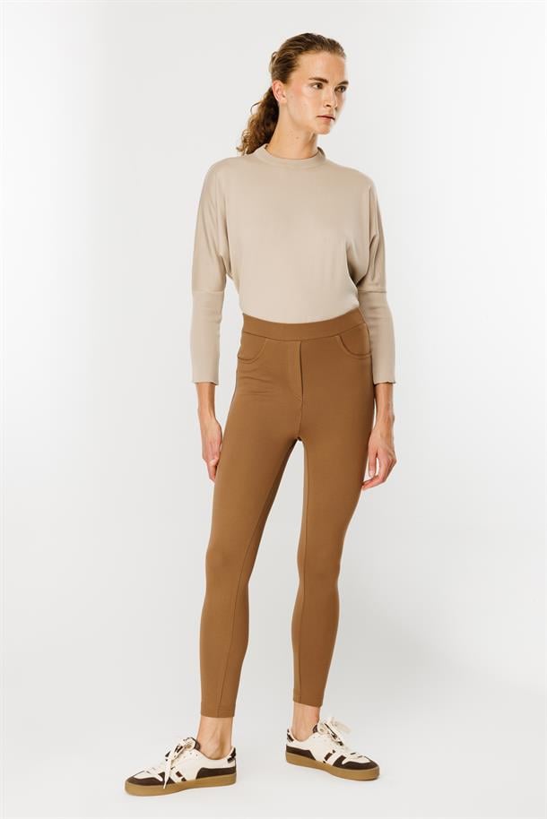 Kalın Kumaş Yüksek Bel Tayt Pantolon-CAMEL