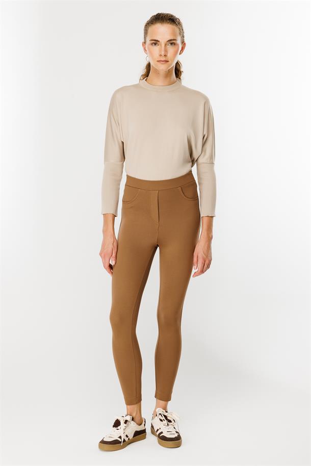 Kalın Kumaş Yüksek Bel Tayt Pantolon-CAMEL