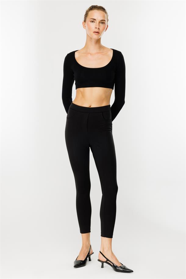 Kalın Kumaş Yüksek Bel Tayt Pantolon-SİYAH