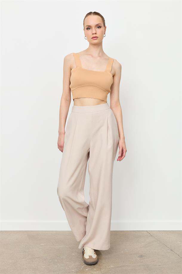 Kalın Pile Beli Lastikli Pantolon-TAŞ