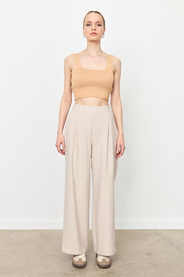 Kalın Pile Beli Lastikli Pantolon-TAŞ