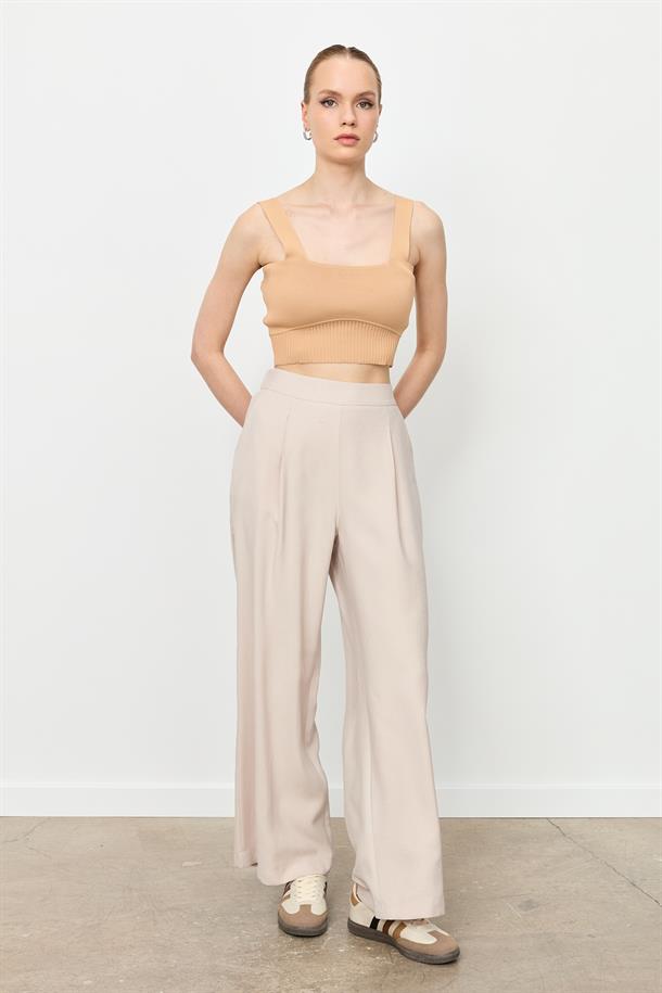 Kalın Pile Beli Lastikli Pantolon-TAŞ