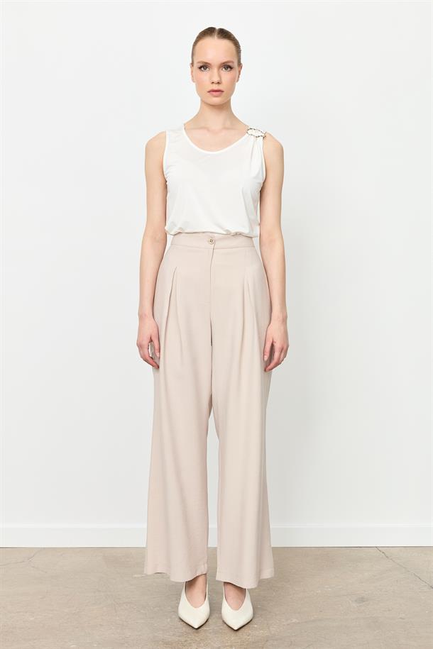 Kalın Pileli Bol Paça Pantolon-TAŞ