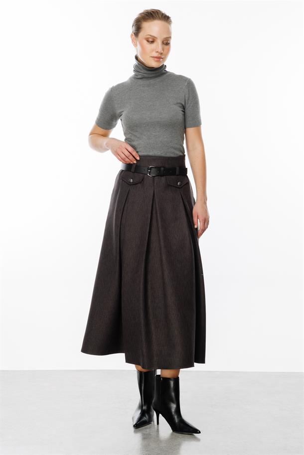 Kalın Pileli Uzun Etek-ANTRASİT