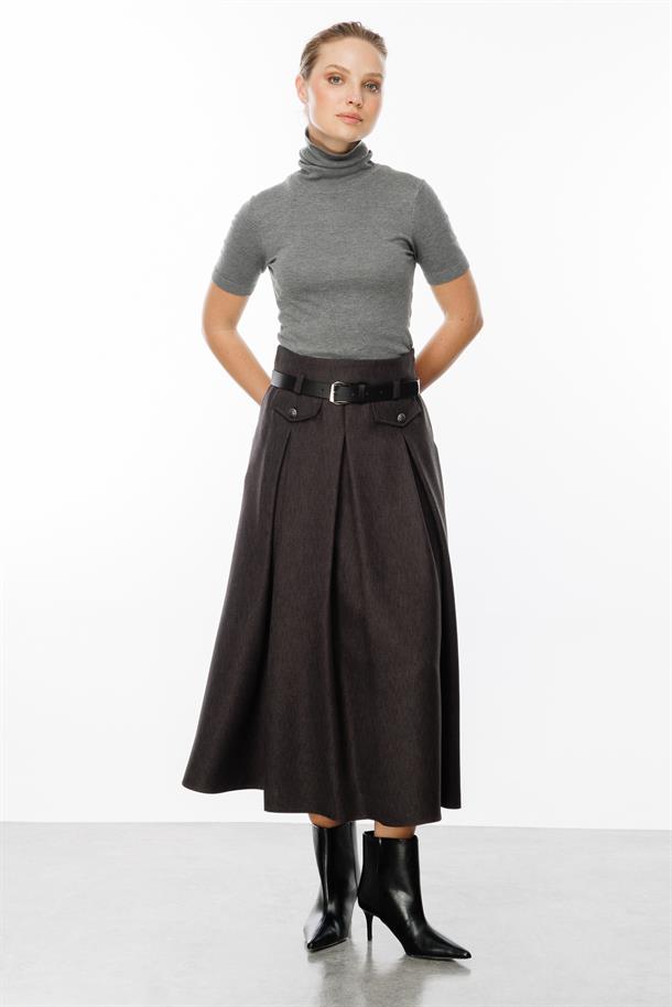 Kalın Pileli Uzun Etek-ANTRASİT
