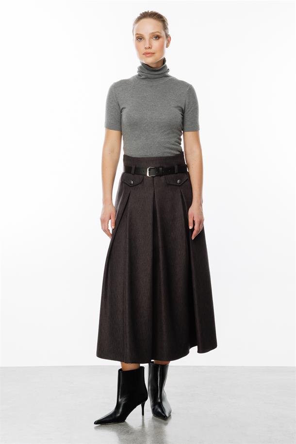 Kalın Pileli Uzun Etek-ANTRASİT