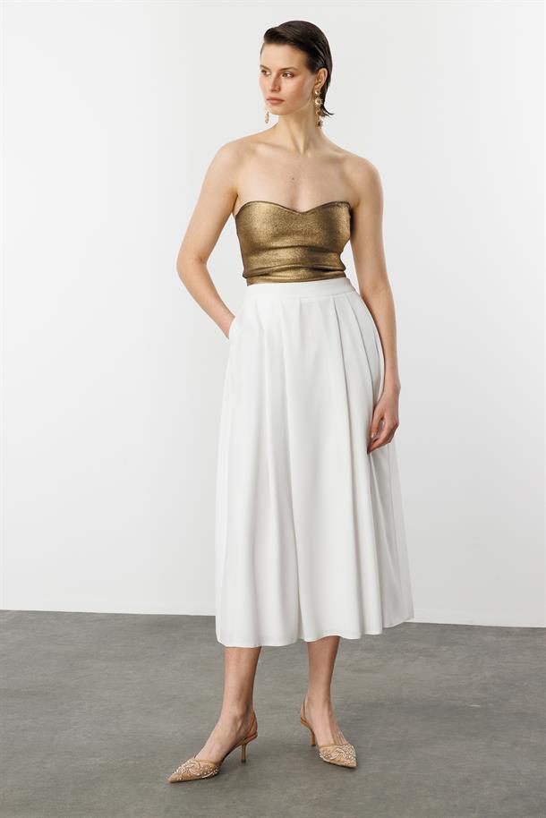 Kalın Pileli Uzun Etek-KEMIK