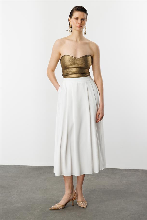 Kalın Pileli Uzun Etek-KEMIK