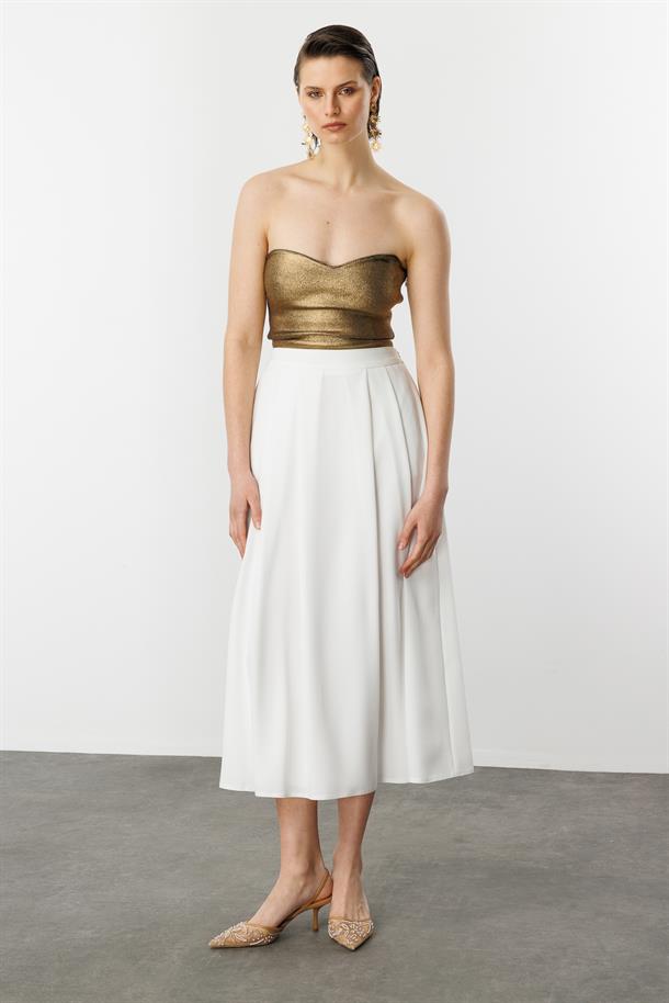 Kalın Pileli Uzun Etek-KEMIK