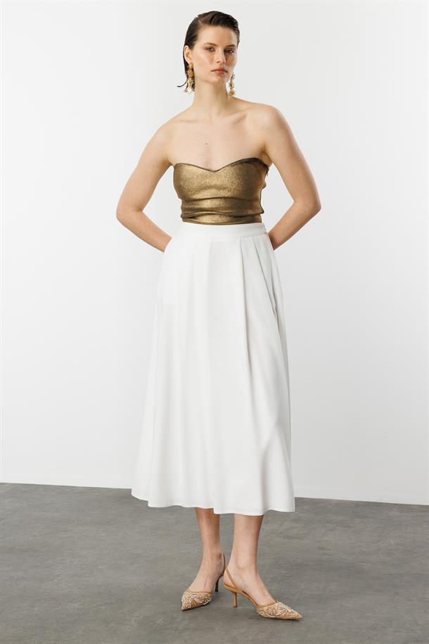 Kalın Pileli Uzun Etek-KEMIK