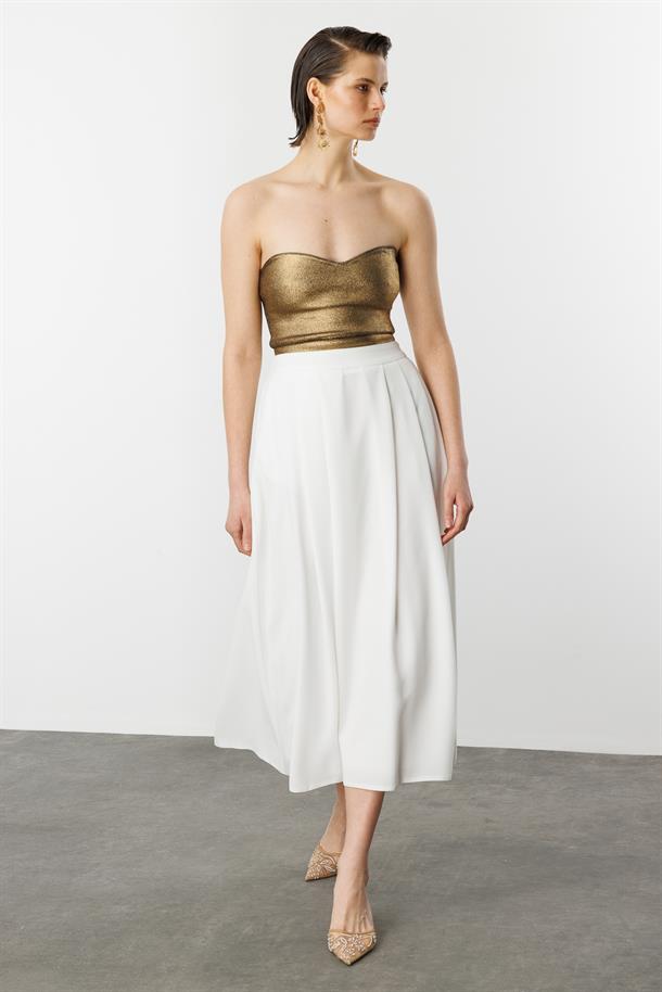 Kalın Pileli Uzun Etek-KEMIK