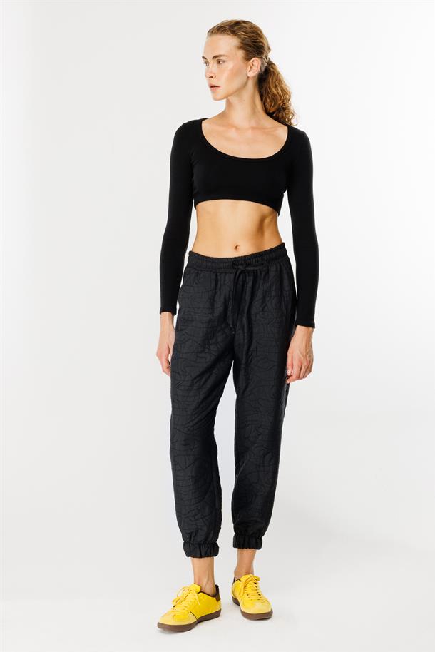 Kapitone Desenli Beli Lastikli Pantolon-SİYAH