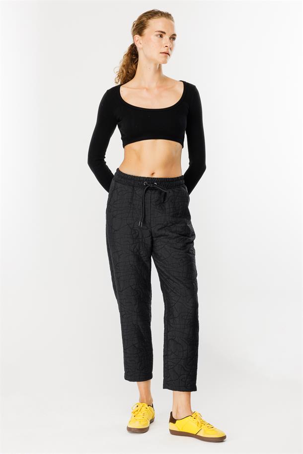 Kapitone Desenli Beli Lastikli Pantolon-SIYAH