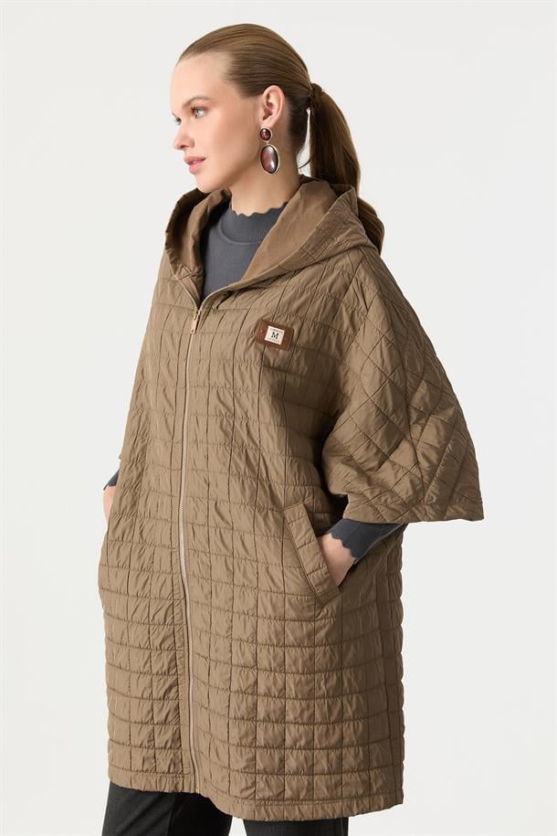 Kapitone Kapüşonlu Yelek-CAMEL