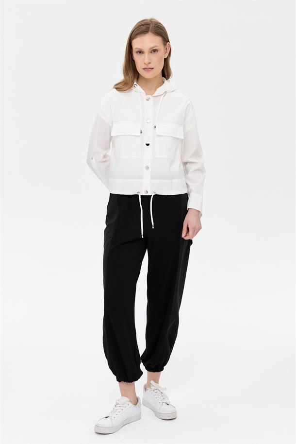 Kapüşonlu Cep Detaylı Paraşüt Ceket-KEMIK