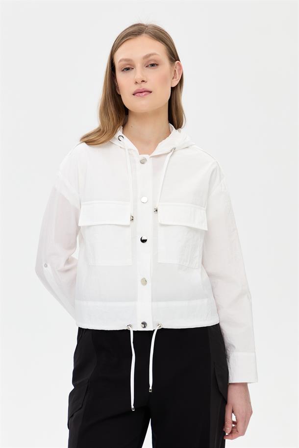 Kapüşonlu Cep Detaylı Paraşüt Ceket-KEMIK