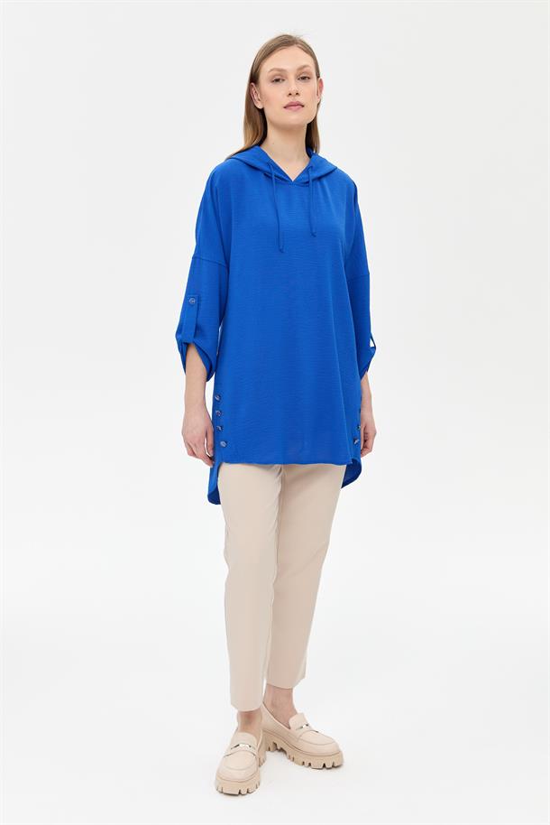 Kapüşonlu Düğme Detaylı Tunik-SAX