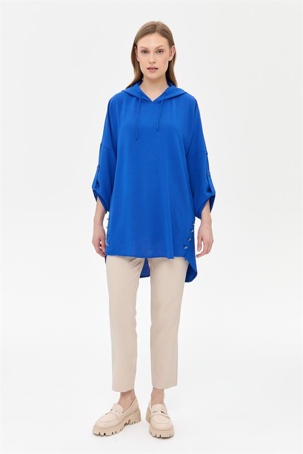 Kapüşonlu Düğme Detaylı Tunik-SAX