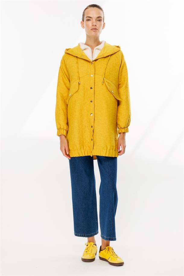 Kapüşonlu Kapitone Desen Spor Ceket-SAFRAN