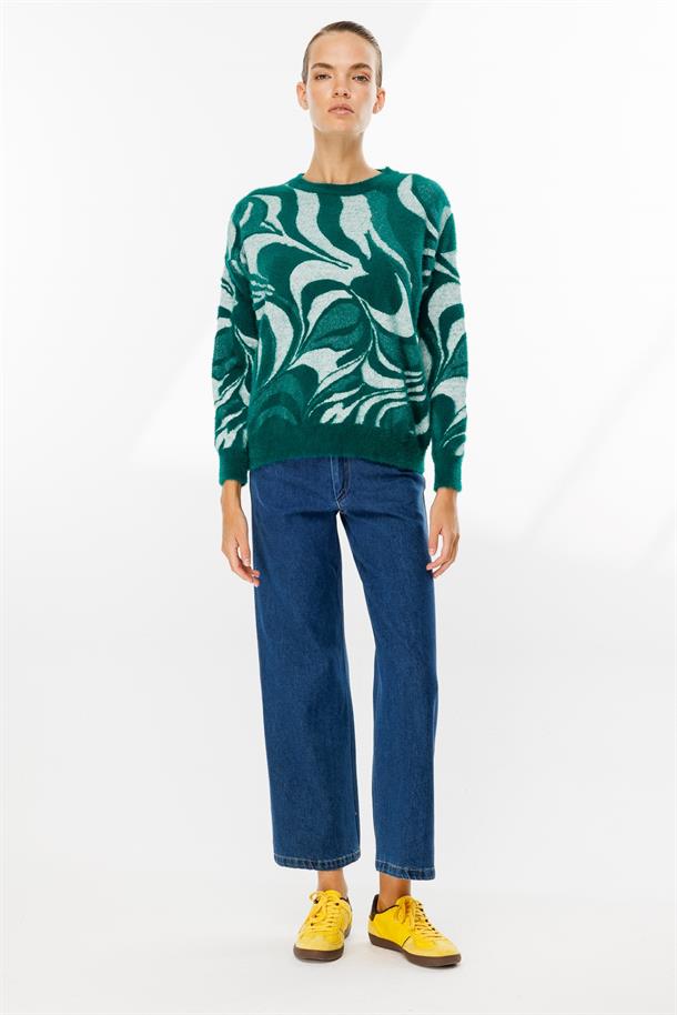 Karışık Desenli Triko Kazak-ZÜMRÜT