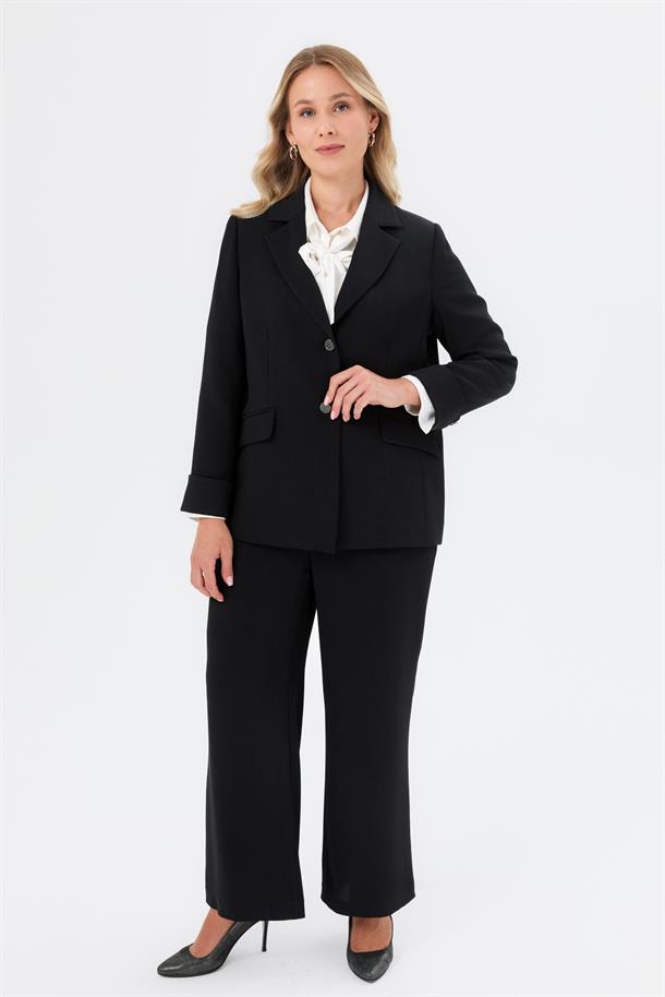 Katlama Kol Detay Büyük Beden Ceket-SİYAH