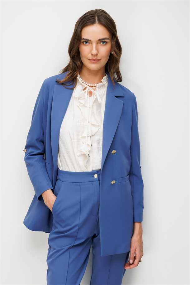 Katlanabilir Kol Detaylı Ceket-İNDİGO