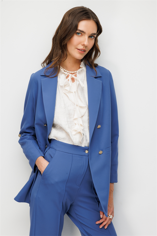 Katlanabilir Kol Detaylı Ceket-İNDİGO