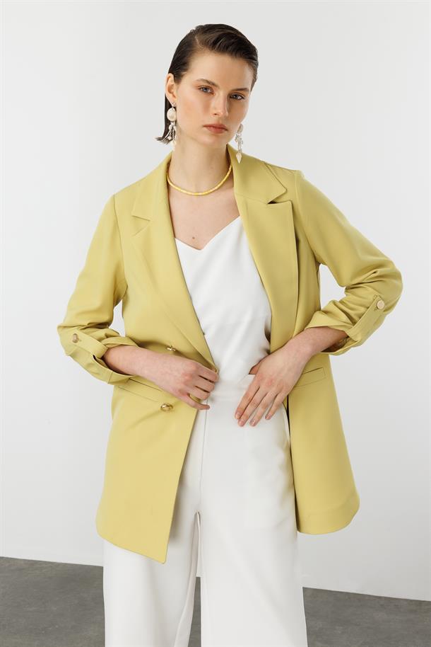 Katlanabilir Kol Detaylı Uzun Ceket-Y.YEŞİLİ