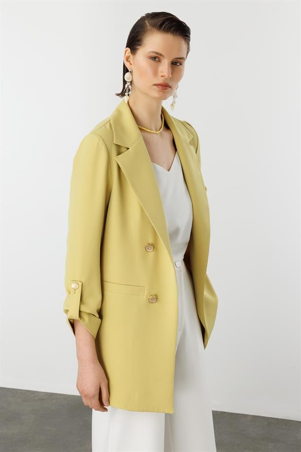 Katlanabilir Kol Detaylı Uzun Ceket-Y.YEŞİLİ