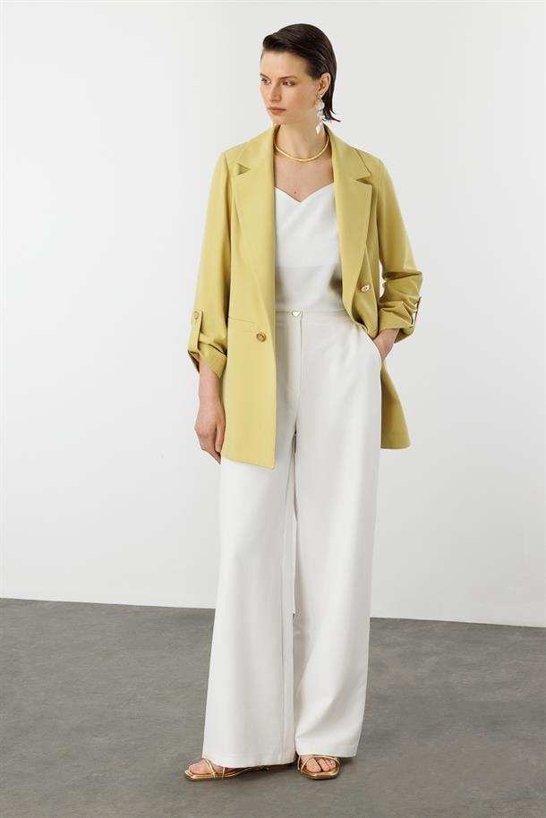 Katlanabilir Kol Detaylı Uzun Ceket-Y.YEŞİLİ