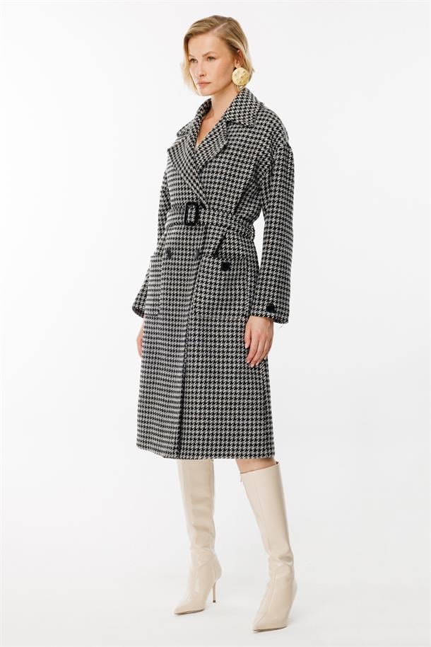 Kazayağı Desenli Kaban-SİYAH/BEYAZ