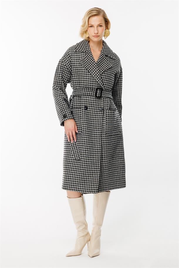 Kazayağı Desenli Kaban-SİYAH/BEYAZ