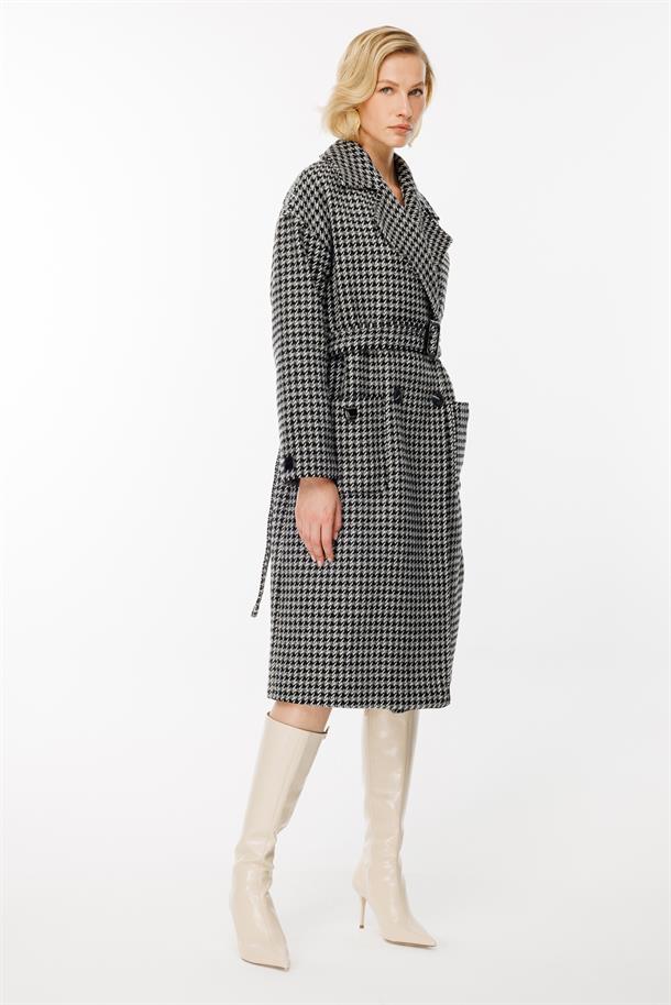 Kazayağı Desenli Kaban-SİYAH/BEYAZ