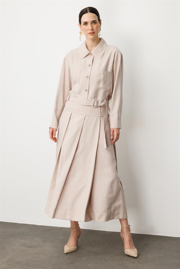 Kemer Detaylı Cupra İnce Ceket-TAŞ