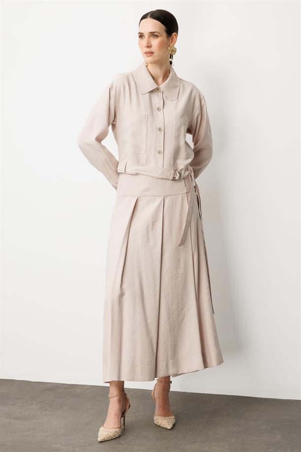 Kemer Detaylı Cupra İnce Ceket-TAŞ