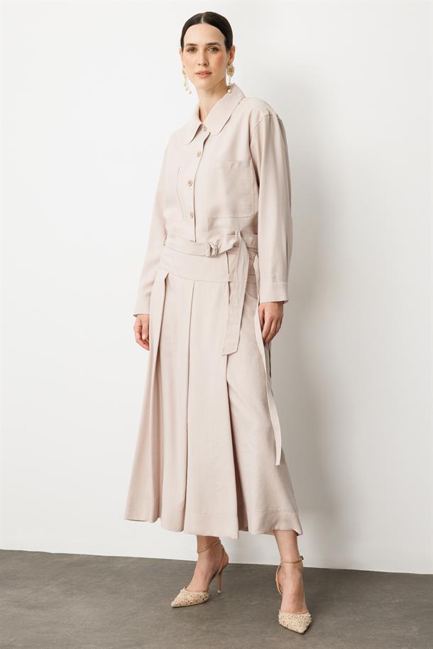 Kemer Detaylı Cupra İnce Ceket-TAŞ