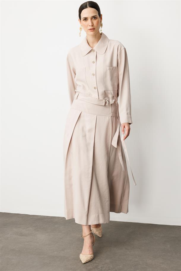 Kemer Detaylı Cupra İnce Ceket-TAŞ