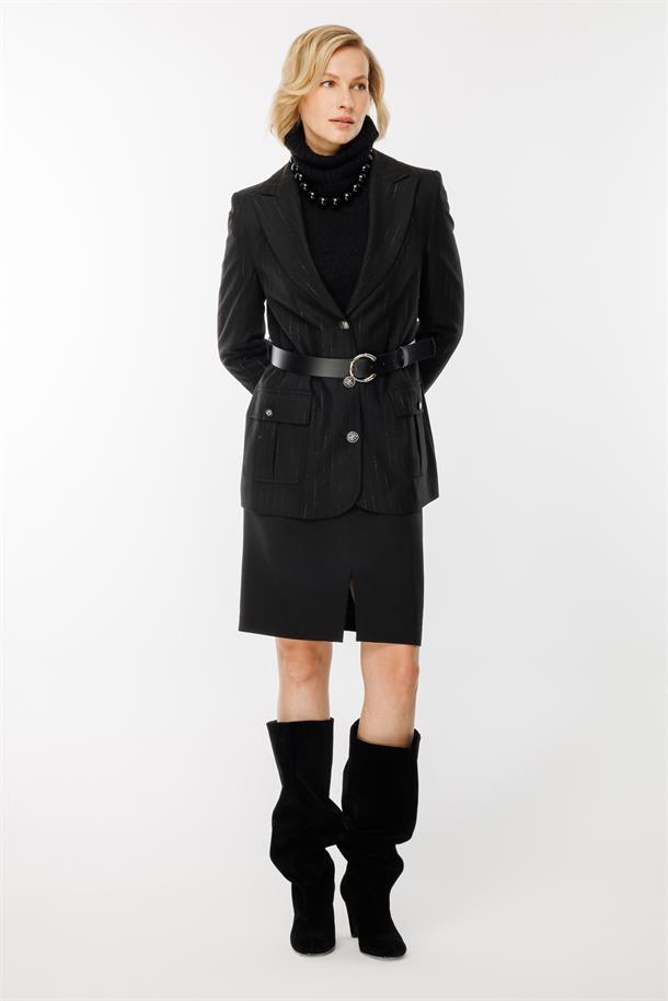 Kemer Detaylı Ceket-SİYAH