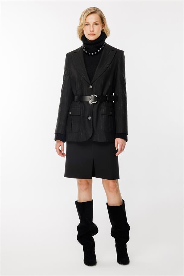 Kemer Detaylı Ceket-SİYAH